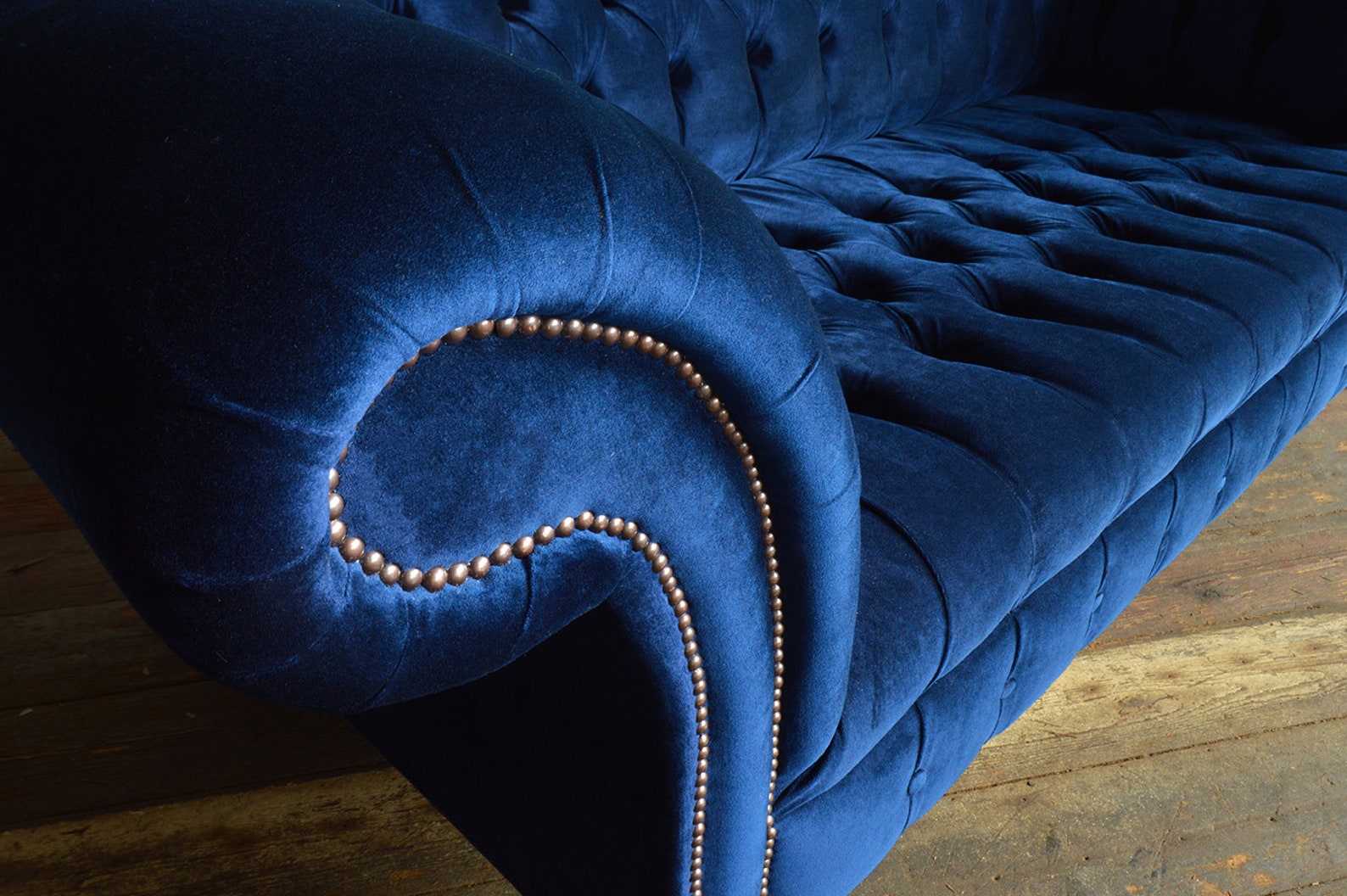 British Handmade 3 Seater Navy Blue Velvet Fabric Chesterfield Sofa ...