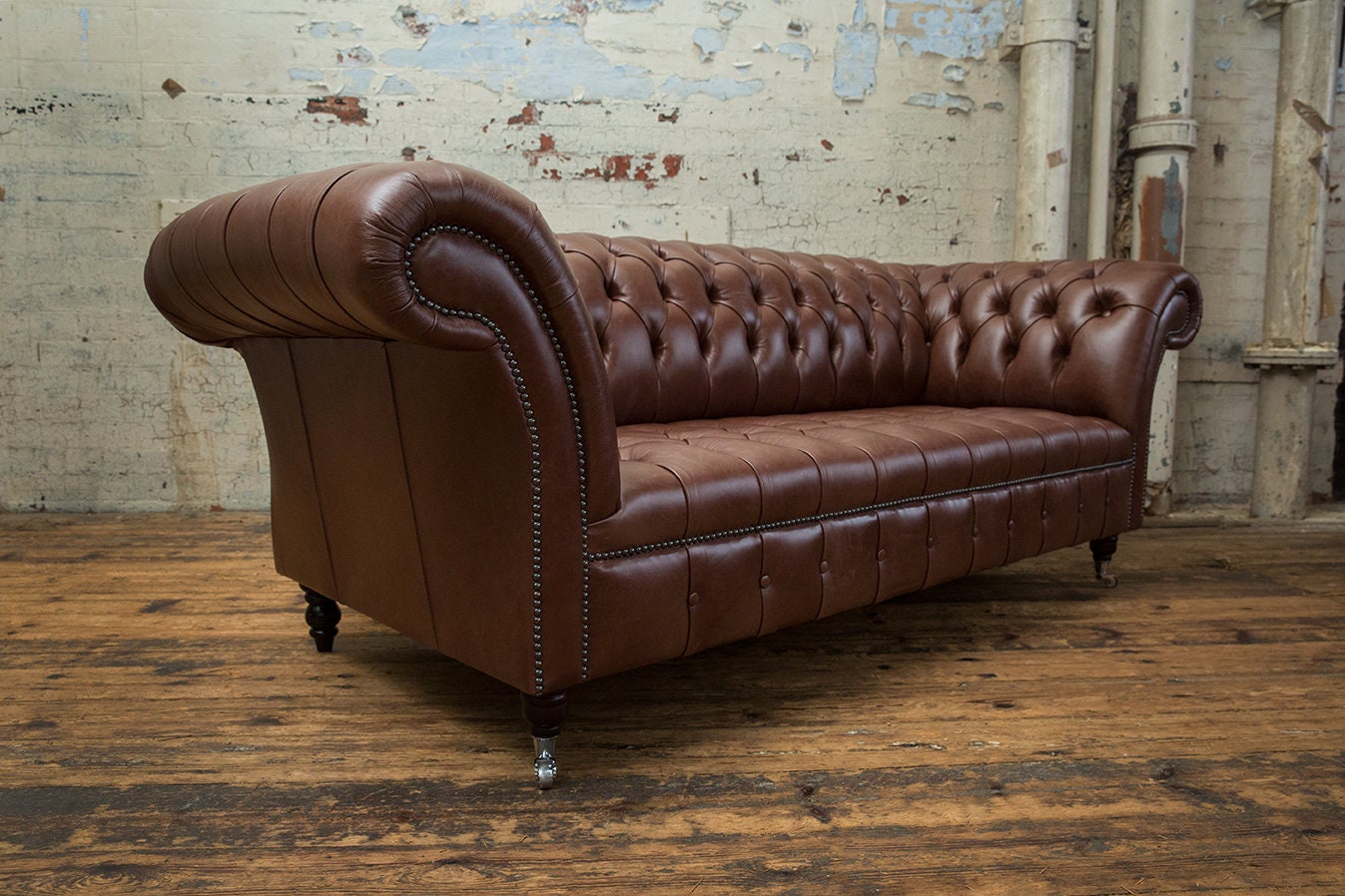 Handmade 3 Seater Vintage Hazel Brown Leather Chesterfield Sofa - Etsy UK