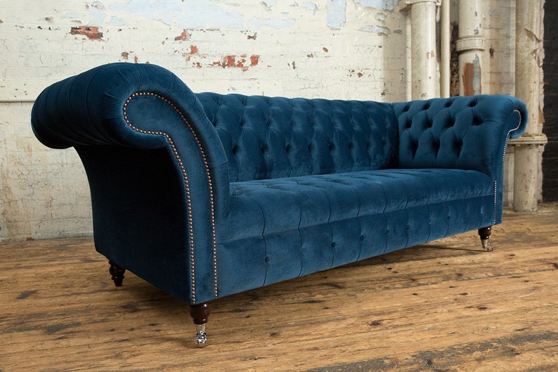 Handmade 3 Seater Ocean Navy Blue Velvet Chesterfield Sofa - Etsy