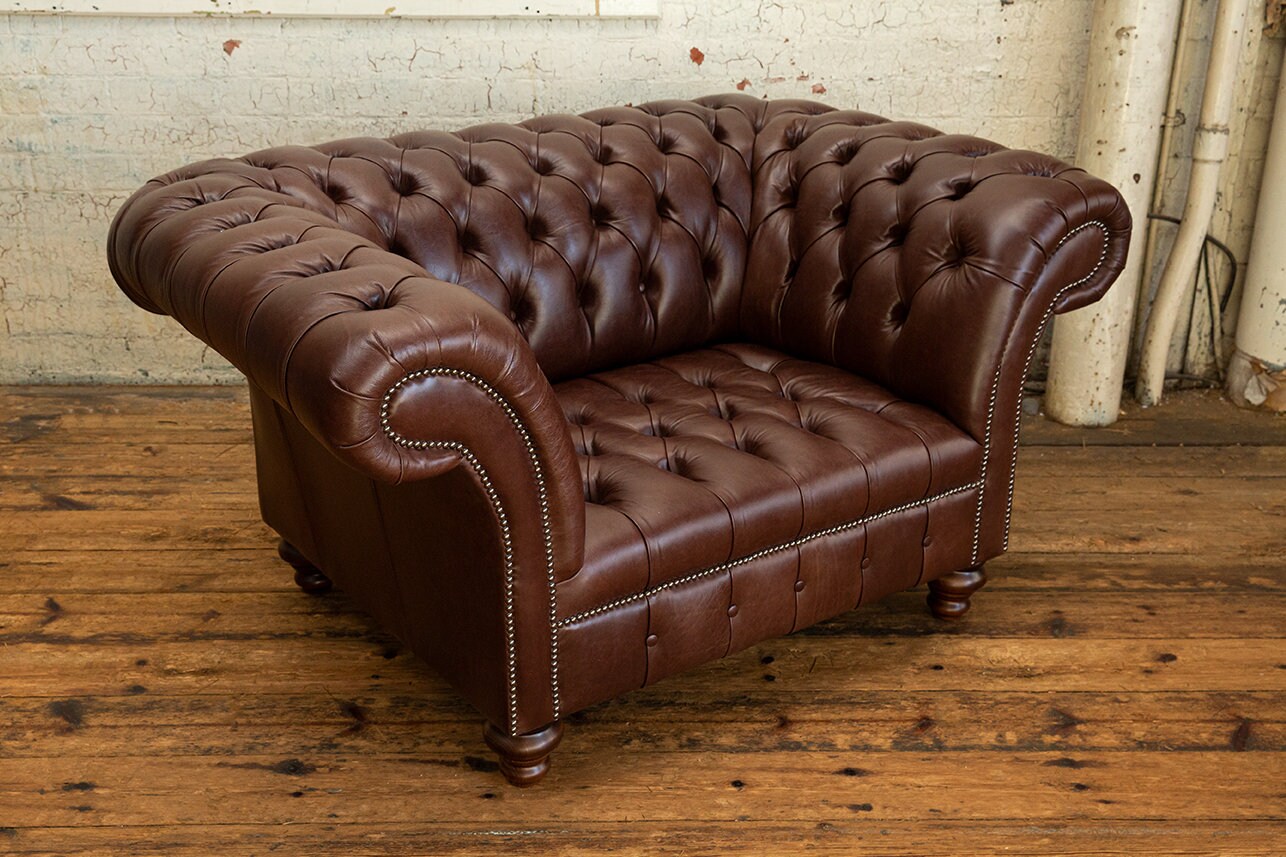 Brown leather 2024 cuddle chair