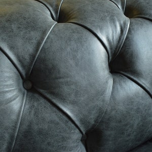 British Handmade 3 Seater Grey Leather Chesterfield Sofa image 3