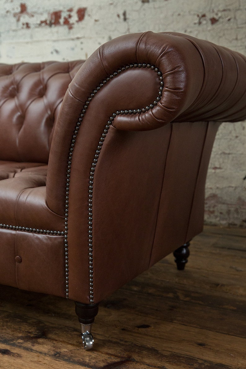 Handmade 3 Seater Vintage Hazel Brown Leather Chesterfield Sofa - Etsy UK