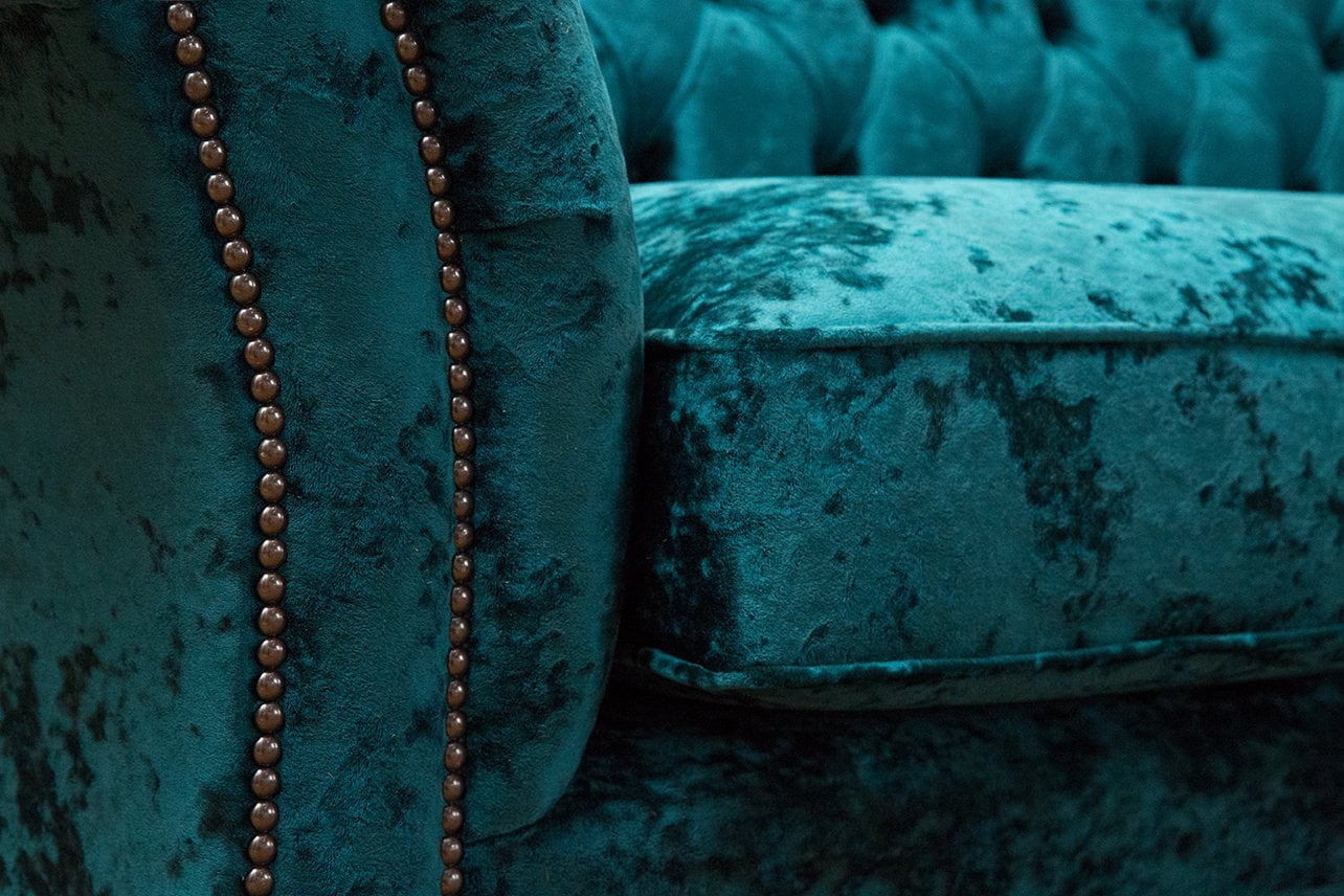 British Handmade 3 Seater Dark Teal Crushed Velvet Chesterfield Sofa ...