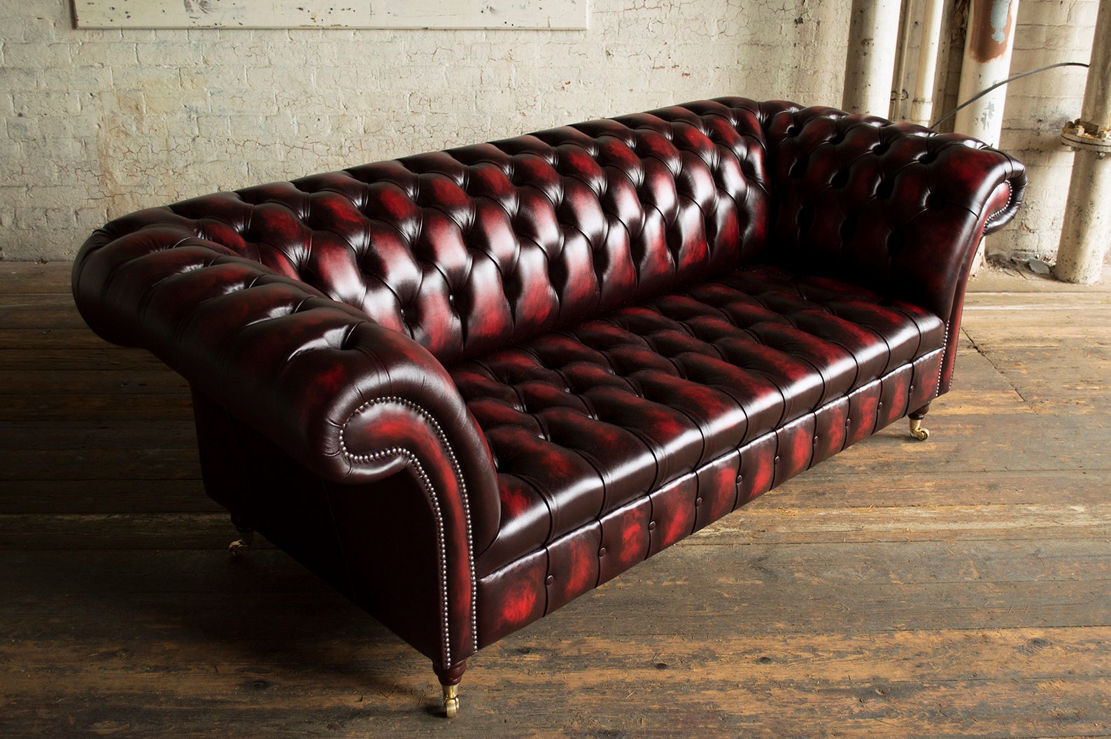 Handmade Traditional 3 Seater Antique Red Leather Chesterfield | Etsy