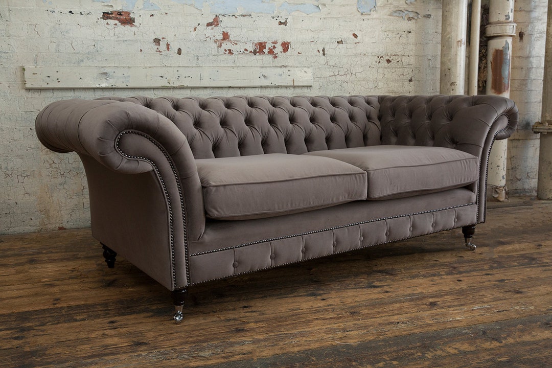 Modern British Handmade 3 Seater Mink Velvet Chesterfield Sofa Etsy