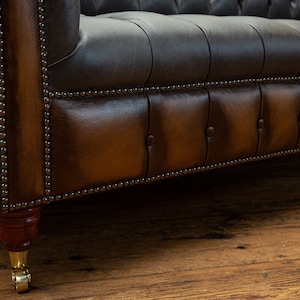 Handmade 3 Seater Vintage Grey With Antique Tan Leather Chesterfield ...