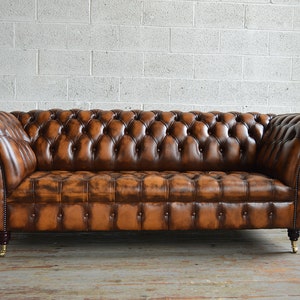 Handmade 3 Seater Antique Tan Leather Chesterfield Sofa, Couch, Settee Other Colours image 3