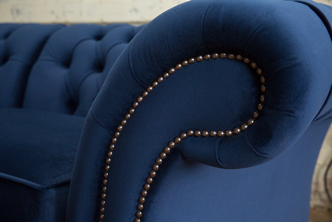 British Handmade 3 Seater Navy Blue Velvet Chesterfield Sofa - Split ...