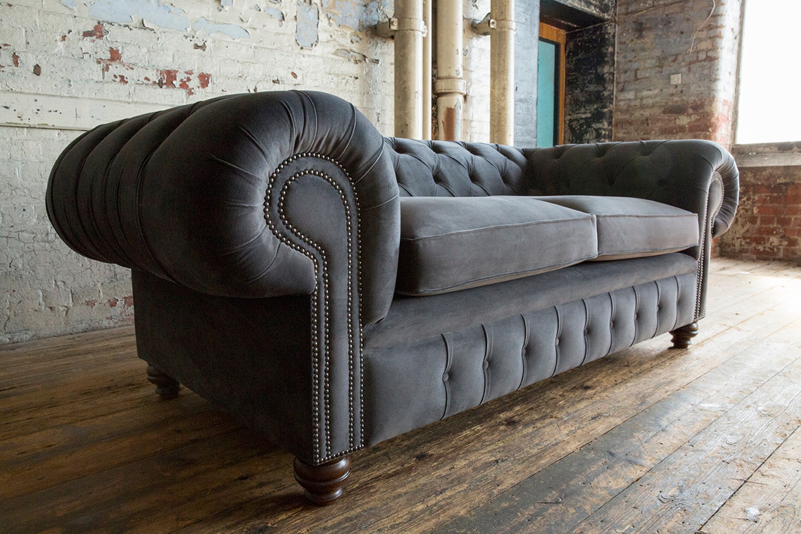 Unique British Handmade Oversized Velvet 3 Seater Chesterfield Sofa ...