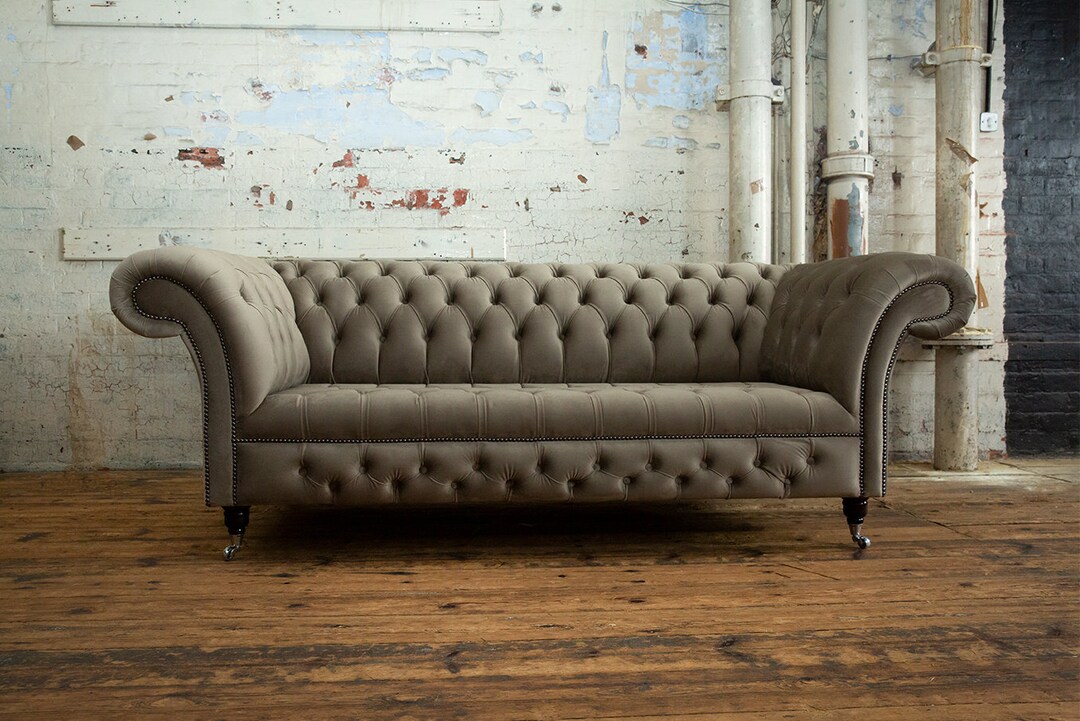 3 Seater Mink Velvet Chesterfield Sofa, British Handmade Etsy