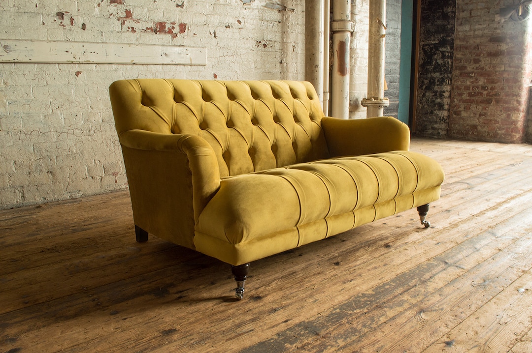 Buy Seater Mustard Velvet Fabric Chesterfield Sofa, Handmade Online in  India