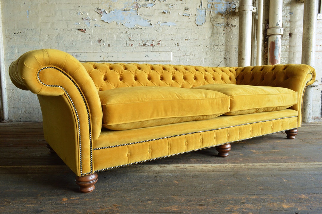 Mustard yellow chesterfield sofa discount