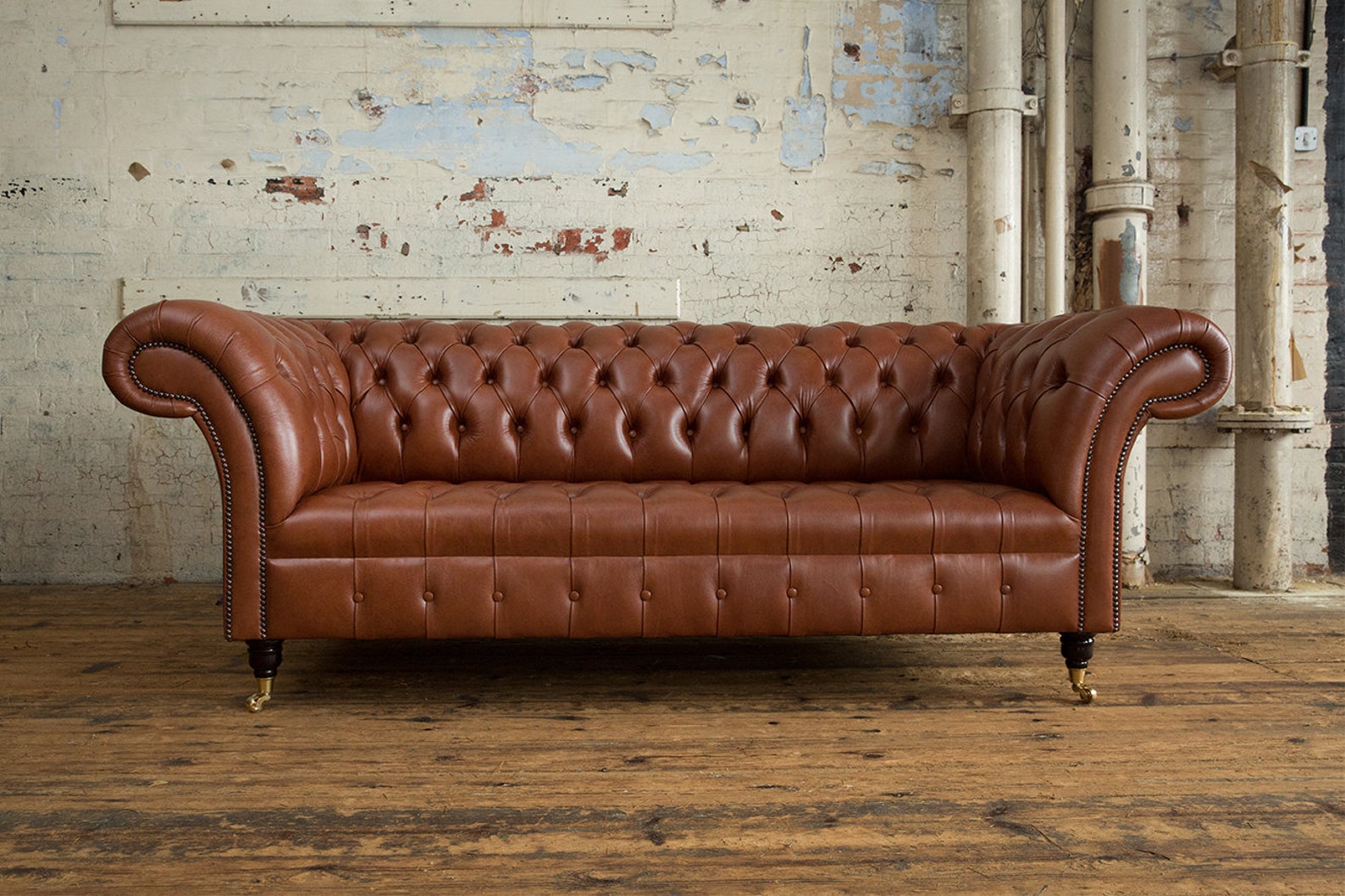 Handmade 3 Seater Vintage Mottled Tan Brown Leather Chesterfield Sofa ...