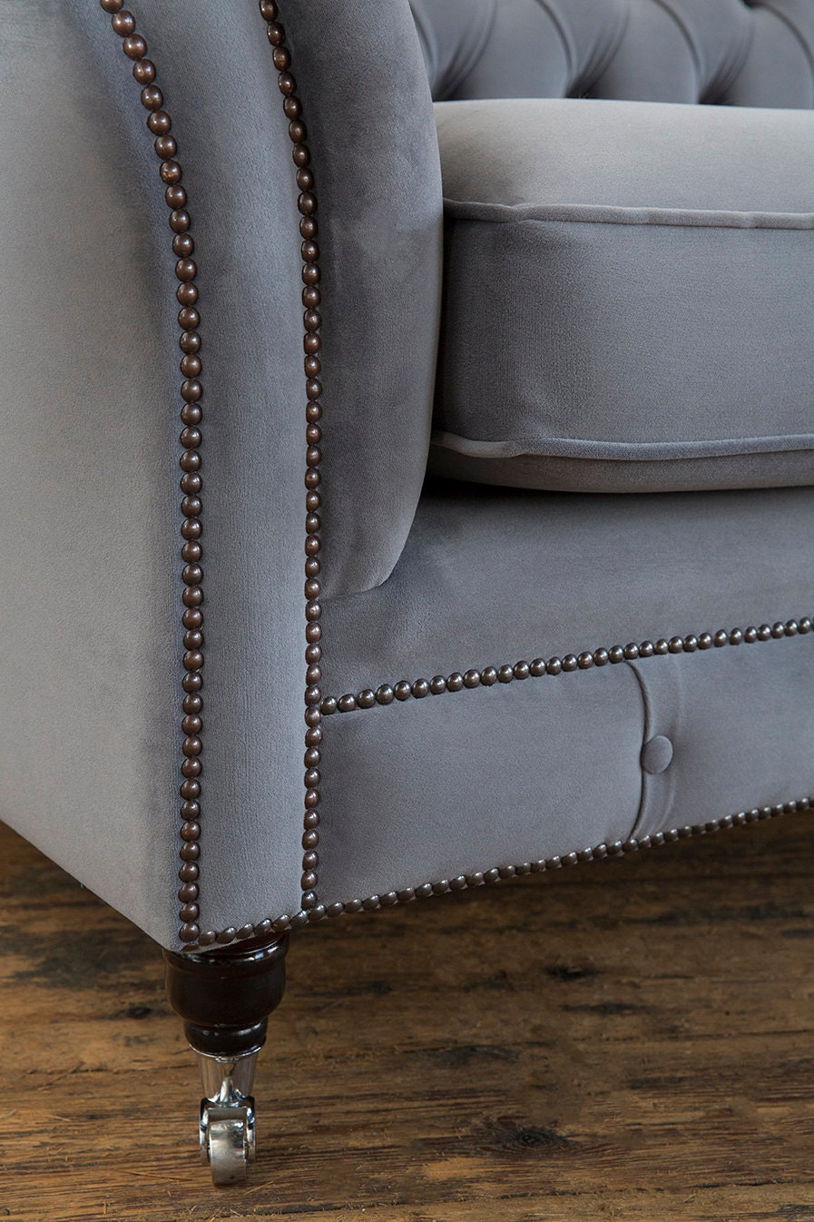 British Handmade 3 Seater Platinum Grey Velvet Fabric Chesterfield Sofa ...