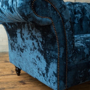 British Handmade Navy Blue Crushed Velvet 3 Seater Chesterfield Sofa ...