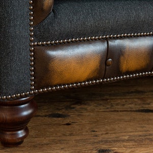 Handmade 3 Seater Antique Tan Leather Chesterfield Sofa & Dark Grey ...