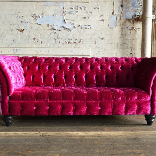 British Handmade 3 Seater Fuchsia Pink Crushed Velvet Etsy UK