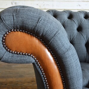 British Handmade Dark Grey Wool & Vintage Tan Leather Chesterfield ...