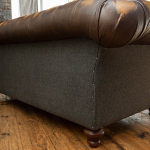 Handmade 3 Seater Antique Tan Leather Chesterfield Sofa & Dark Grey ...