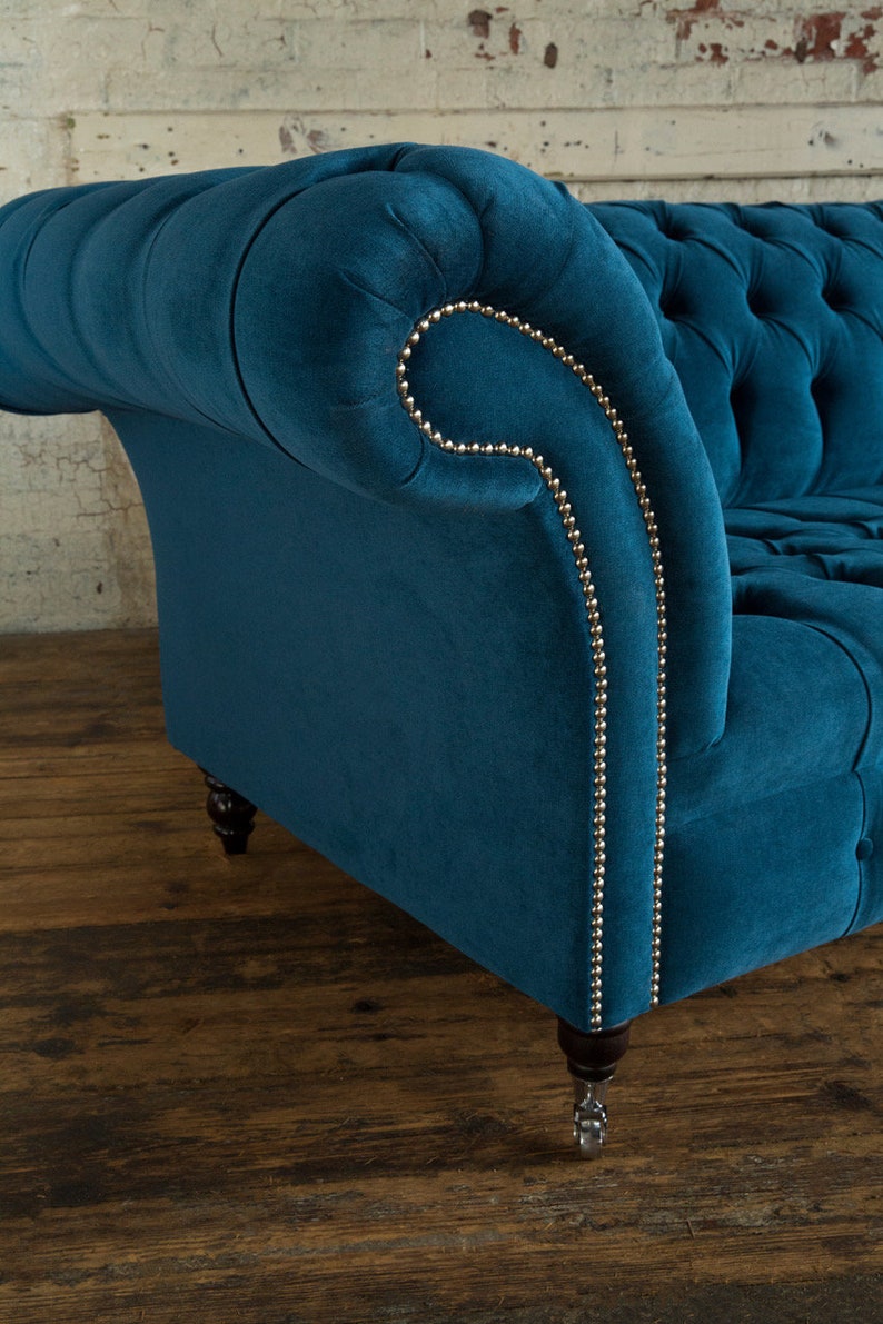 3 Seater Teal Blue Velvet Chesterfield Sofa, British Handmade - Etsy UK