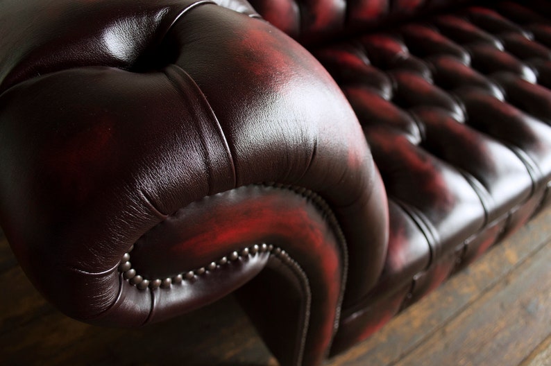 Handmade Traditional 3 Seater Antique Red Leather Chesterfield | Etsy