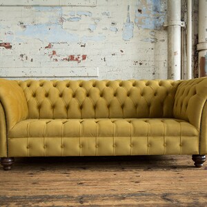 3 Seater Mustard Velvet Fabric Chesterfield Sofa, British Handmade ...