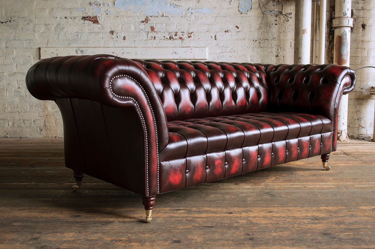 Handmade Traditional 3 Seater Antique Red Leather Chesterfield | Etsy