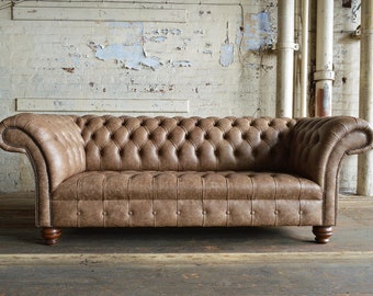 Vintage Tan Leather Chesterfield Sofa With Deep Button Tufting - Etsy UK