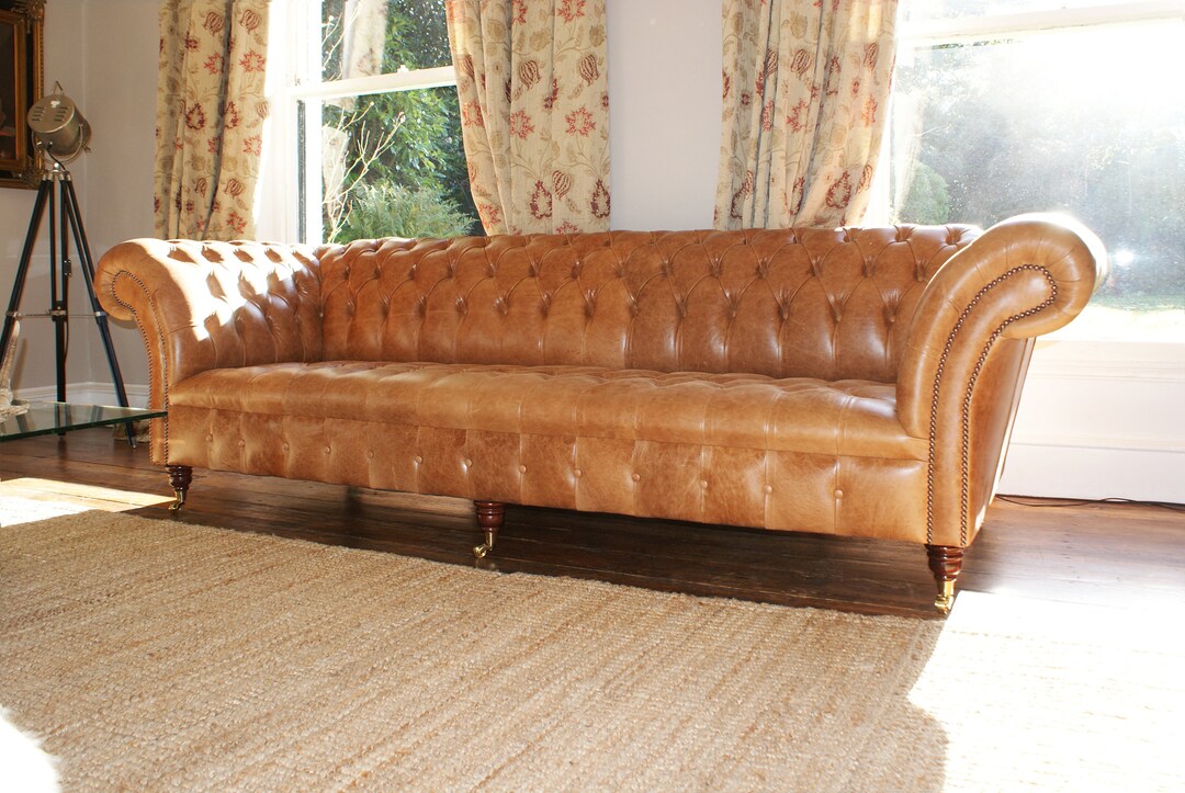 Handmade Large 4 Seater Light Tan Leather Chesterfield Sofa - Etsy UK