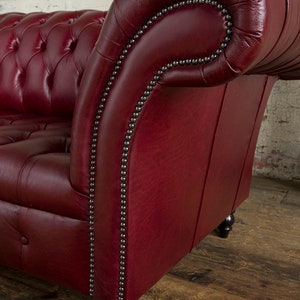 3 Seater Vintage Burgundy Red Leather Chesterfield Sofa, British ...