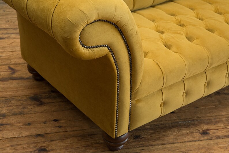 British Handmade 3 Seater Mustard Velvet Fabric Chesterfield Etsy