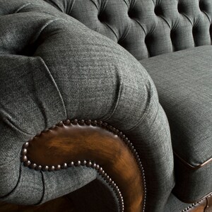 British Handmade 3 Seater Grey Wool & Antique Tan Leather 3 Seater ...