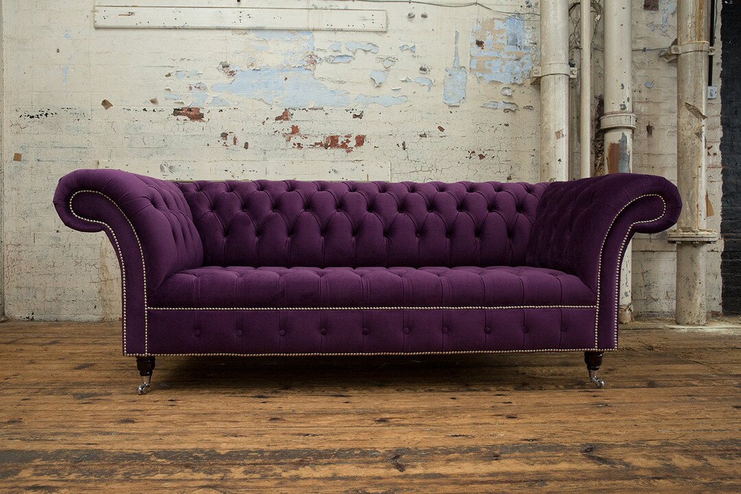 British Handmade Purple Velvet 3 Seater Chesterfield Sofa Etsy UK
