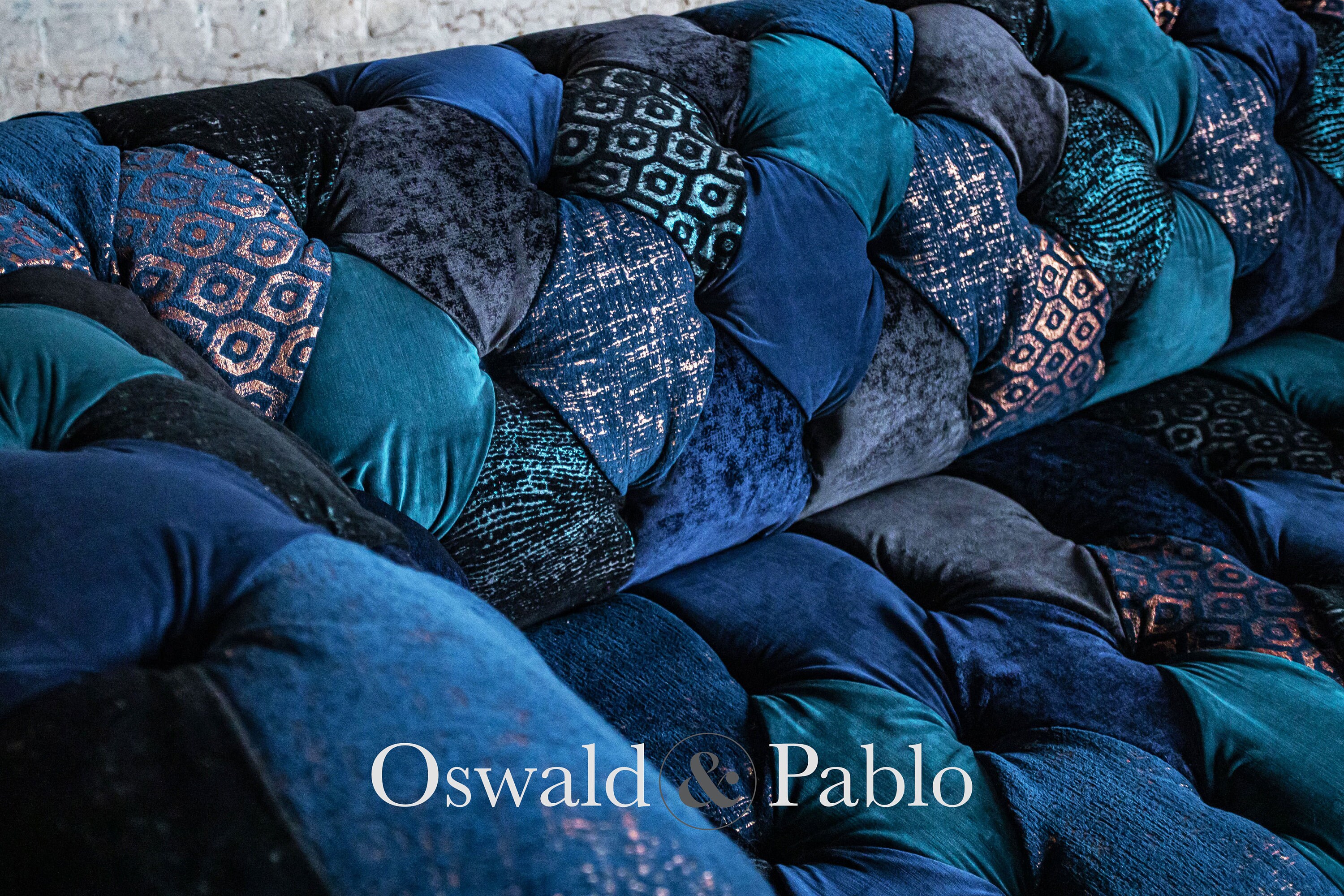 Unique British Handmade 3 Seater Navy Blue Velvet Fabric Patchwork ...
