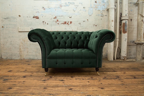 Dark Emerald Green Velvet Chesterfield Snuggle Chair British