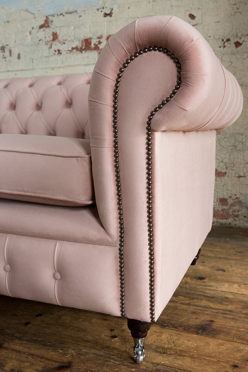British Handmade 3 Seater Dusty Pink Velvet Fabric Chesterfield Sofa - Etsy