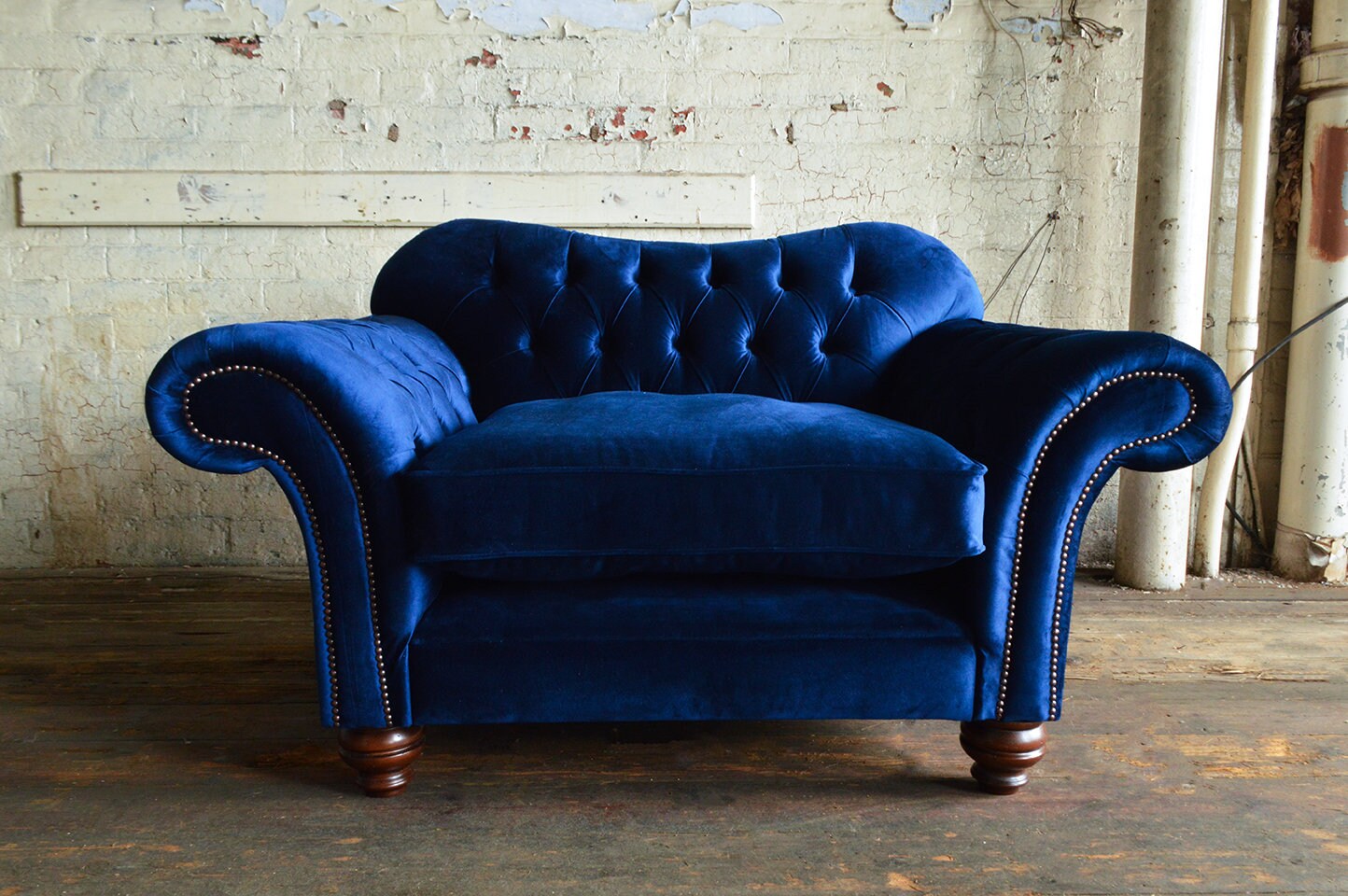 Plush Navy Velvet Chesterfield Snuggle Chair Loveseat British Handmade Etsy