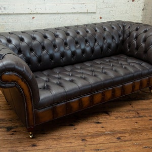 Handmade 3 Seater Vintage Grey With Antique Tan Leather Chesterfield ...