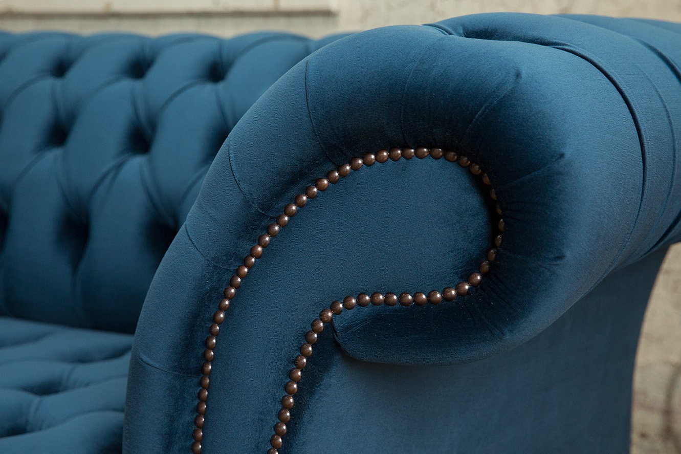 Handmade 3 Seater Ocean Navy Blue Velvet Chesterfield Sofa - Etsy UK