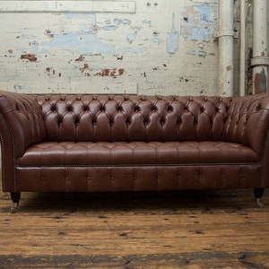 Handmade 3 Seater Vintage Hazel Brown Leather Chesterfield Sofa - Etsy UK