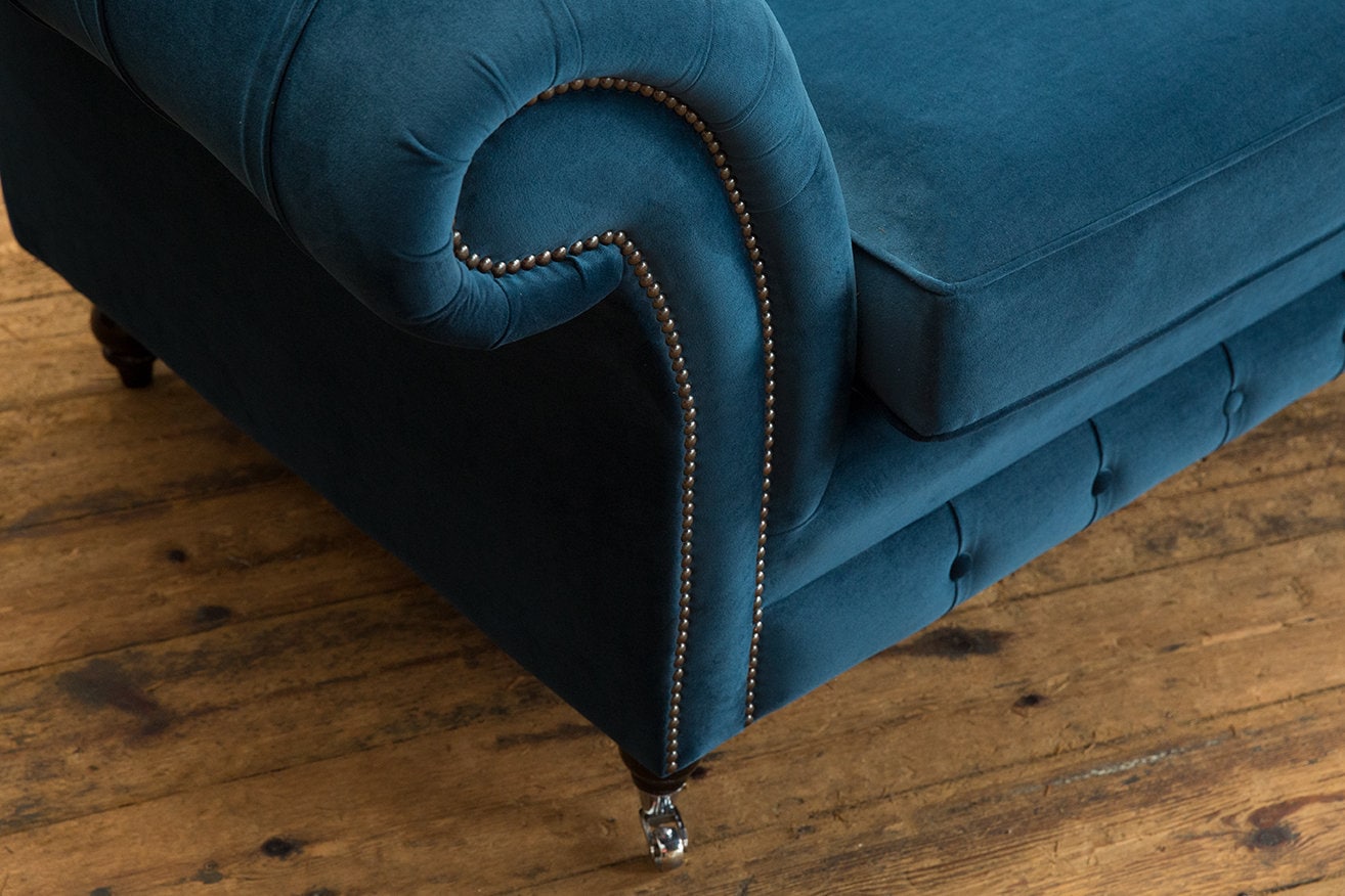 British Handmade 3 Seater Ocean Navy Blue Velvet Fabric Chesterfield ...