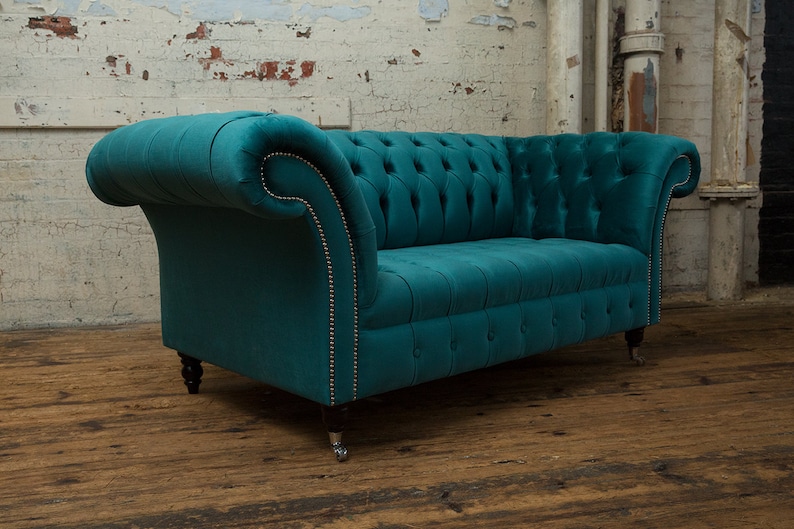 British Handmade Teal Velvet 2 Seater Chesterfield Sofa | Etsy