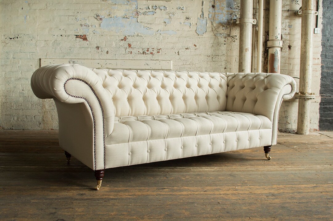 Vintage Cream Bowed Front Chesterfield Original Amazon.com: WinJoy 2 Piece Velvet Button Tufted 3 Seater  main image 4