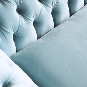British Handmade 3 Seater Vintage Dusty Blue Velvet Chesterfield Sofa ...