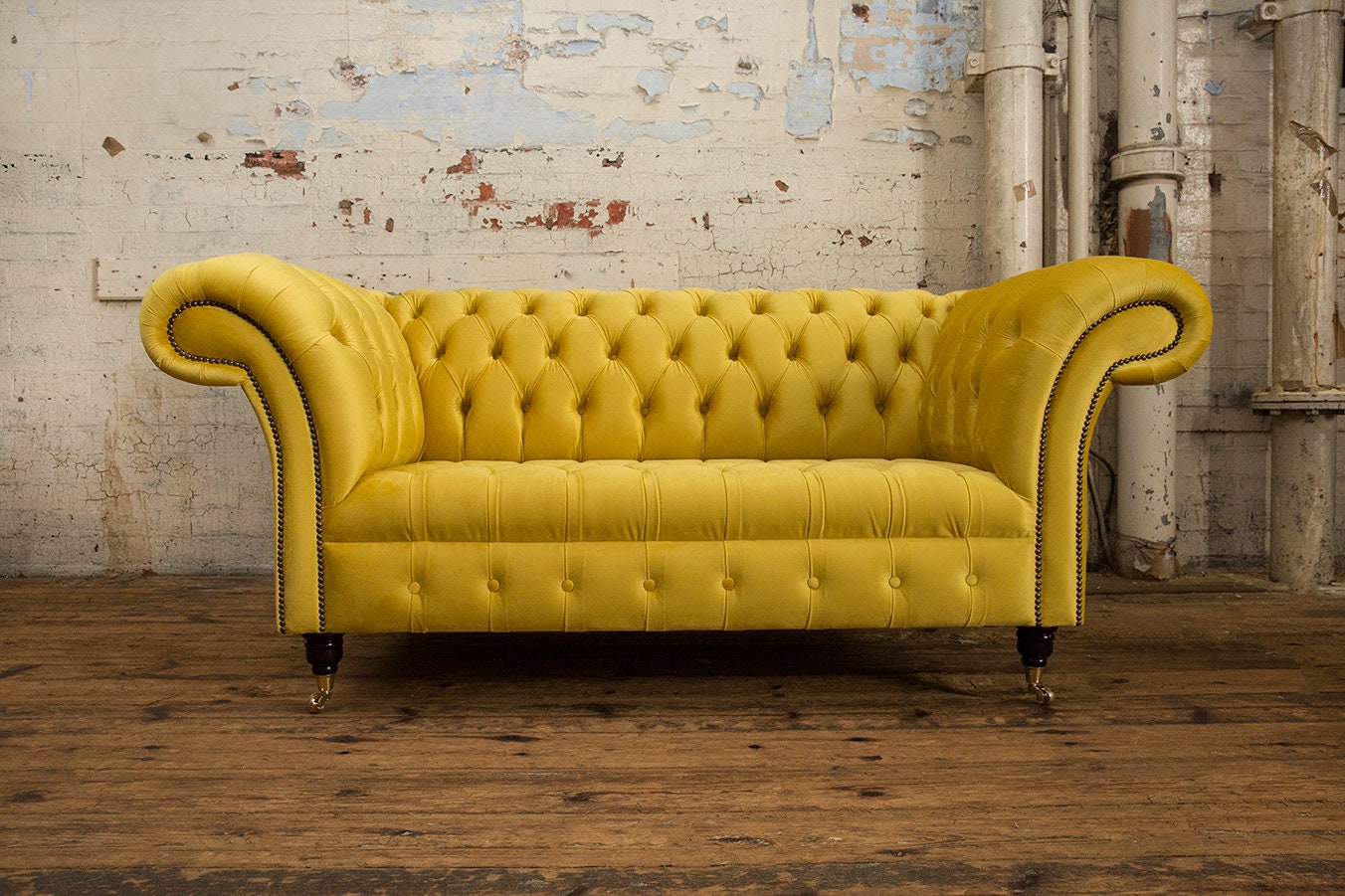 British Handmade Yellow Velvet 2 Seater Chesterfield Sofa Etsy UK