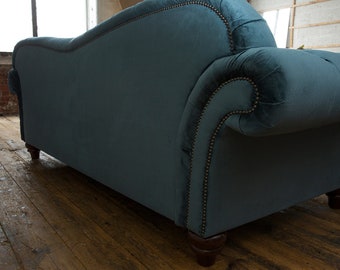 Large British Handmade Seater Duck Egg Blue Velvet Fabric