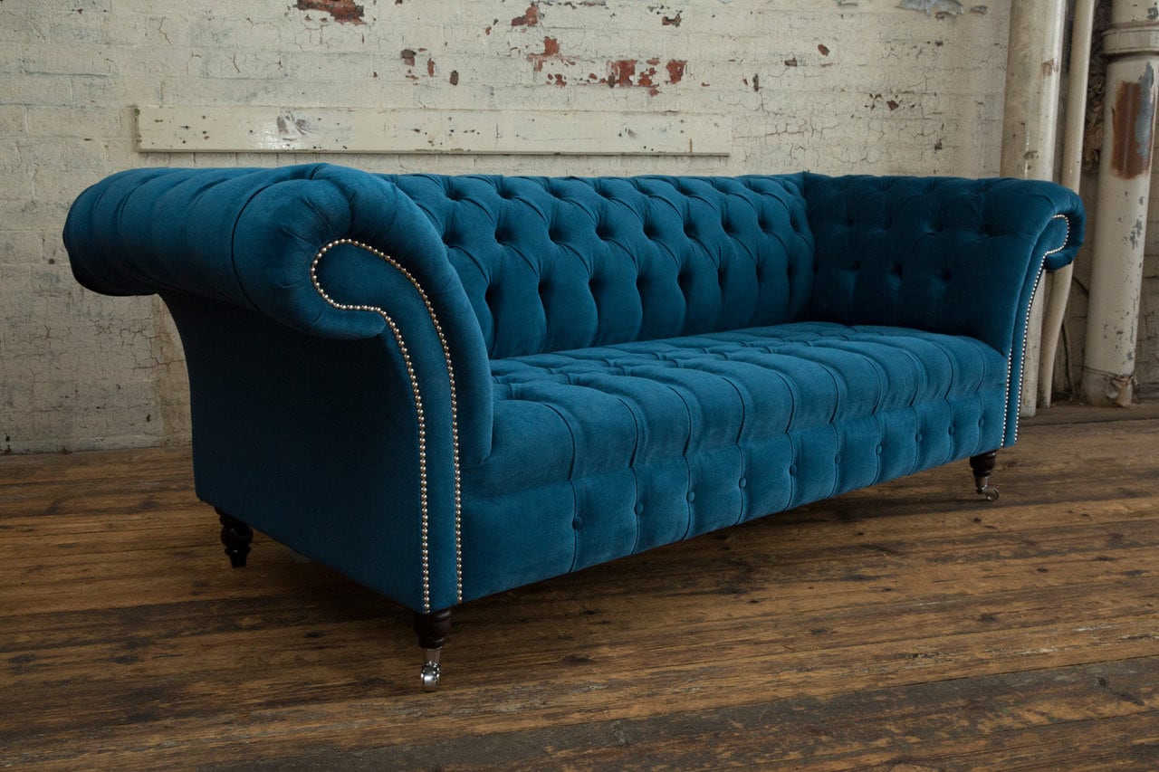3 Seater Teal Blue Velvet Chesterfield Sofa, British Handmade - Etsy UK