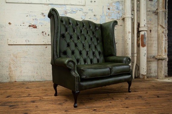 Green leather 2 seater sofa sale