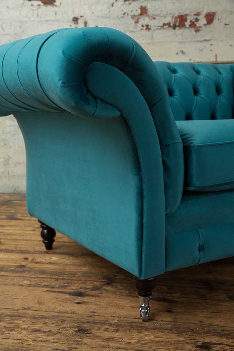 British Handmade Teal Blue Velvet Chesterfield Snuggle | Etsy