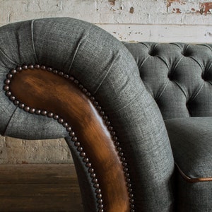 British Handmade 3 Seater Grey Wool & Antique Tan Leather 3 Seater ...
